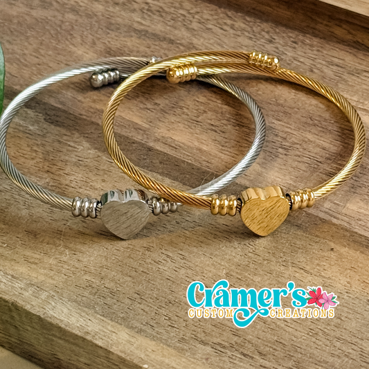 Cable Heart Bangle Bracelet