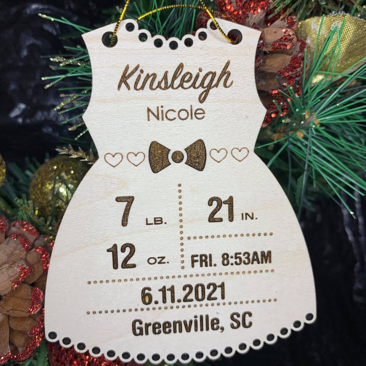 Wood Personalized Birth Stats Ornament