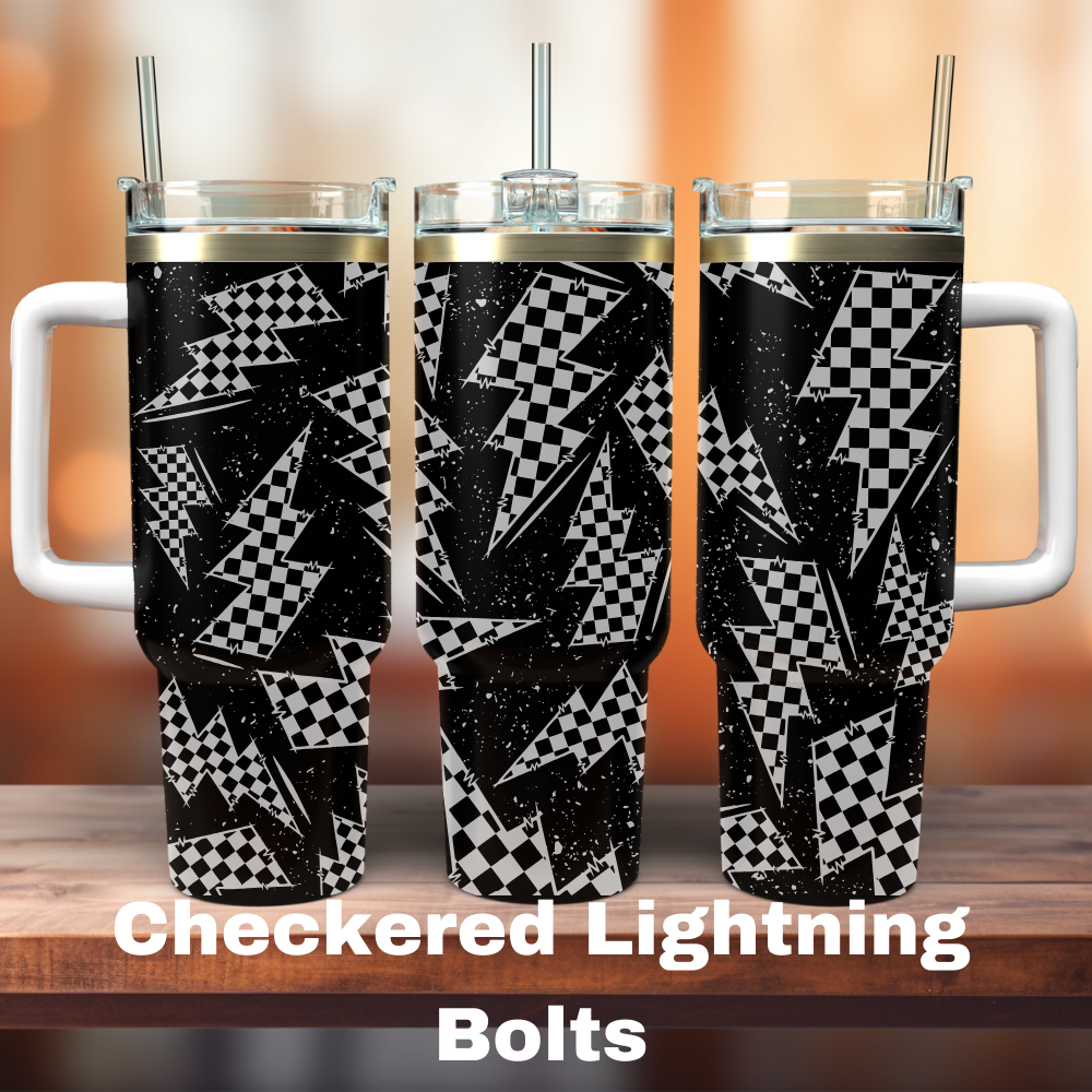 Checkered Lightning Bolts 40 oz Tumbler