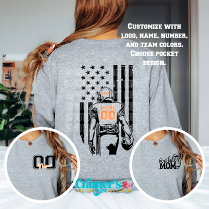 Gray t-shirt with customizable design options on a person wearing it.