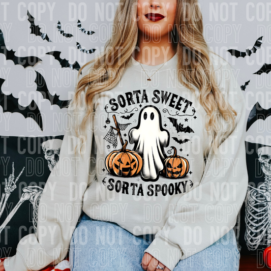 image of a shirt with halloween items says sorta sweet sorta spooky