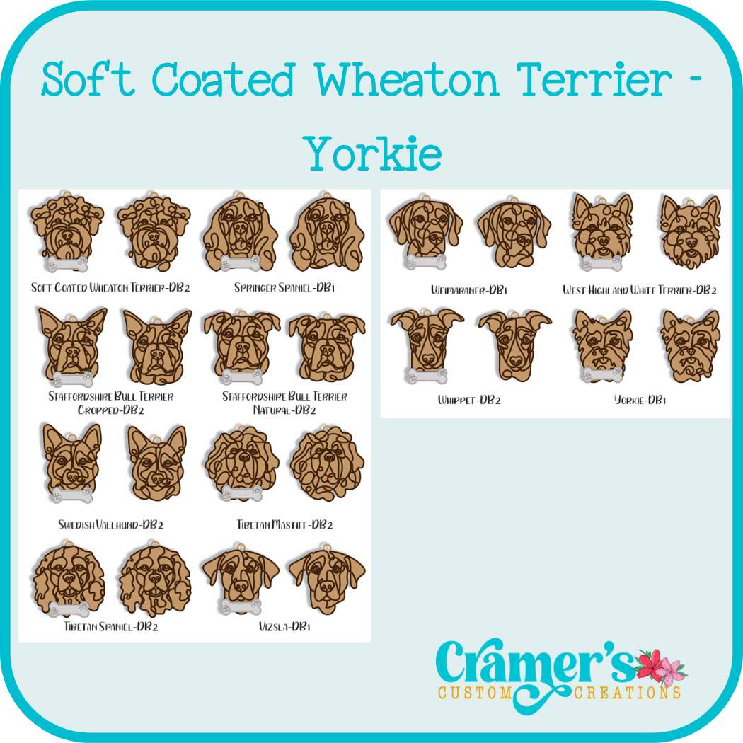 examples of dog line art for options on a teal background