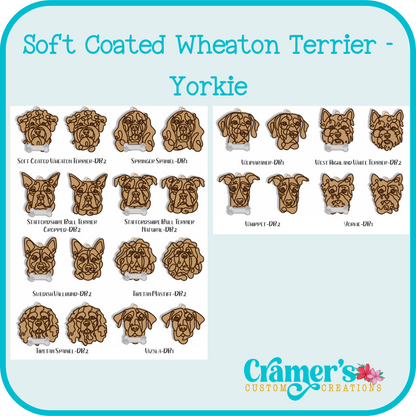 examples of dog line art for options on a teal background