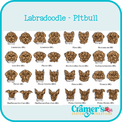 examples of dog line art for options on a teal background