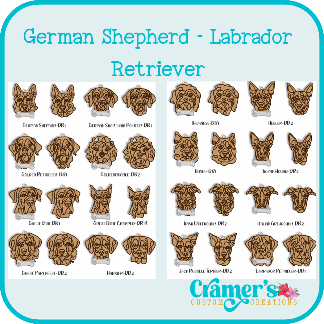 examples of dog line art for options on a teal background