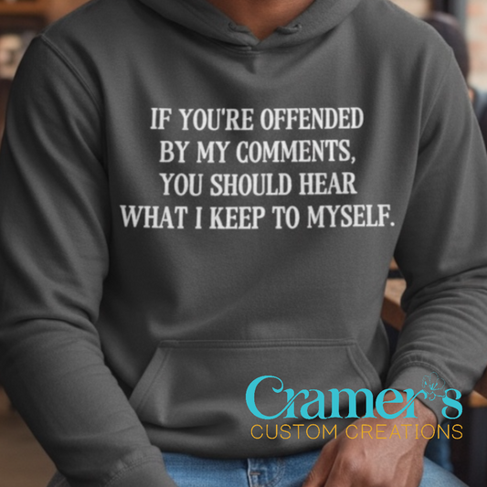 Person wearing a hoodie with text and Cramer's Custom Creations logo.