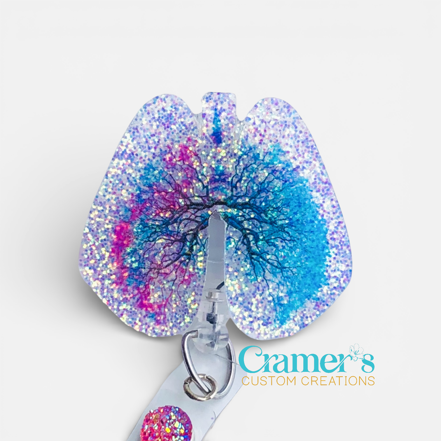 water color look anatomical lungs with a glitter background