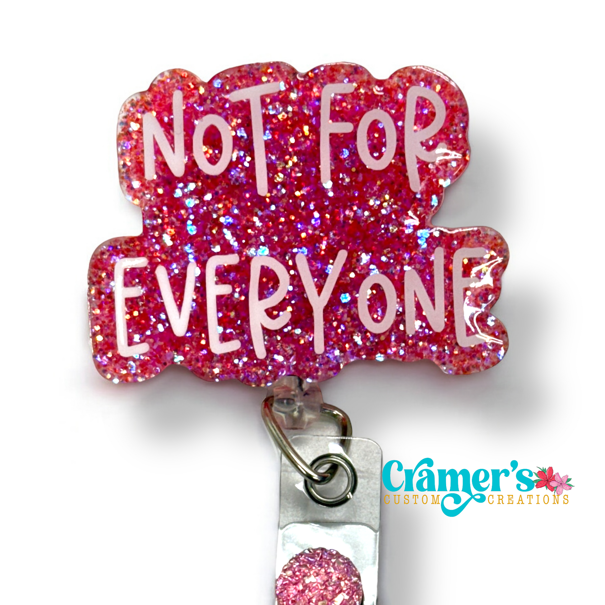 badge reel showing a pink glitter background with not for everyone in white