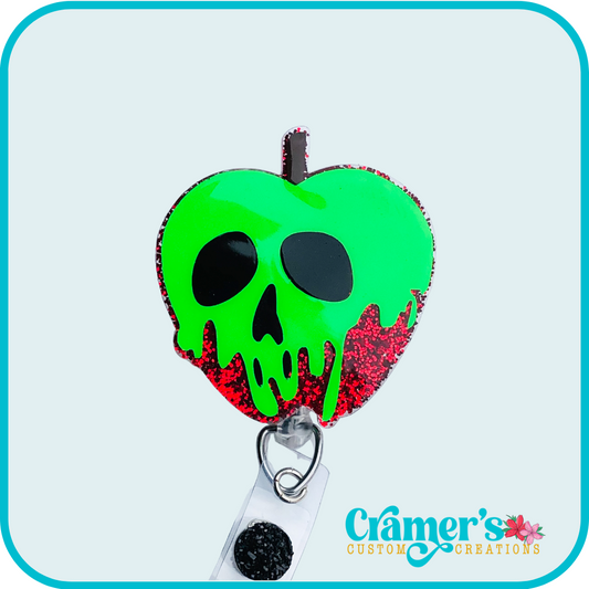 red glittery apple with green slime sliding down the face