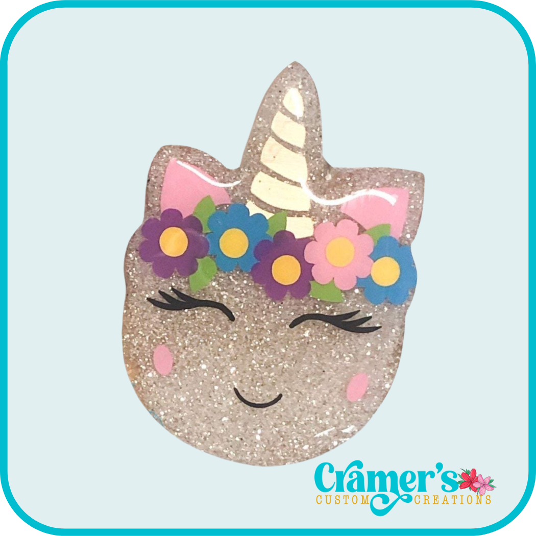 sparkly unicorn with a flower crown