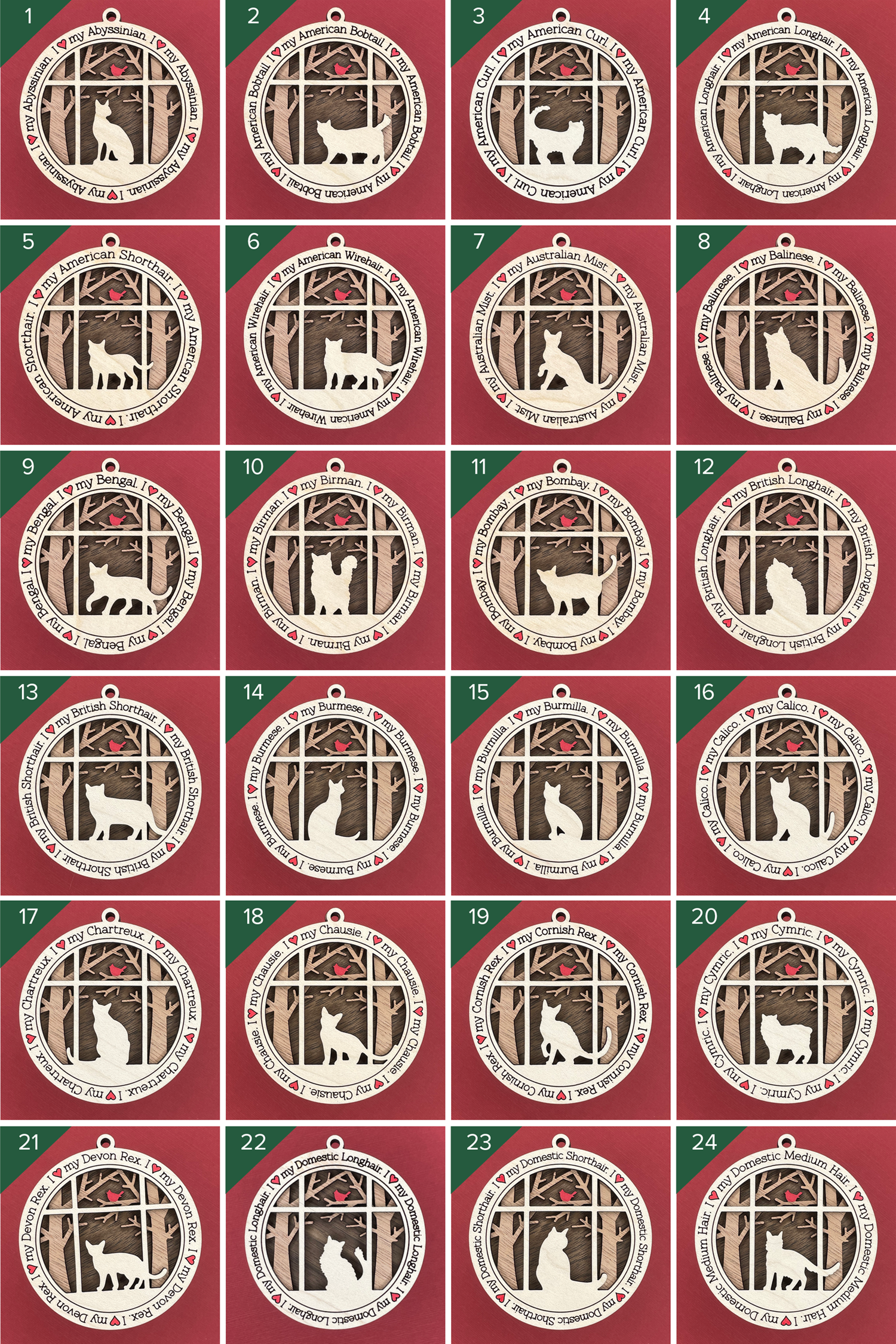 mulitple cat options for ornaments