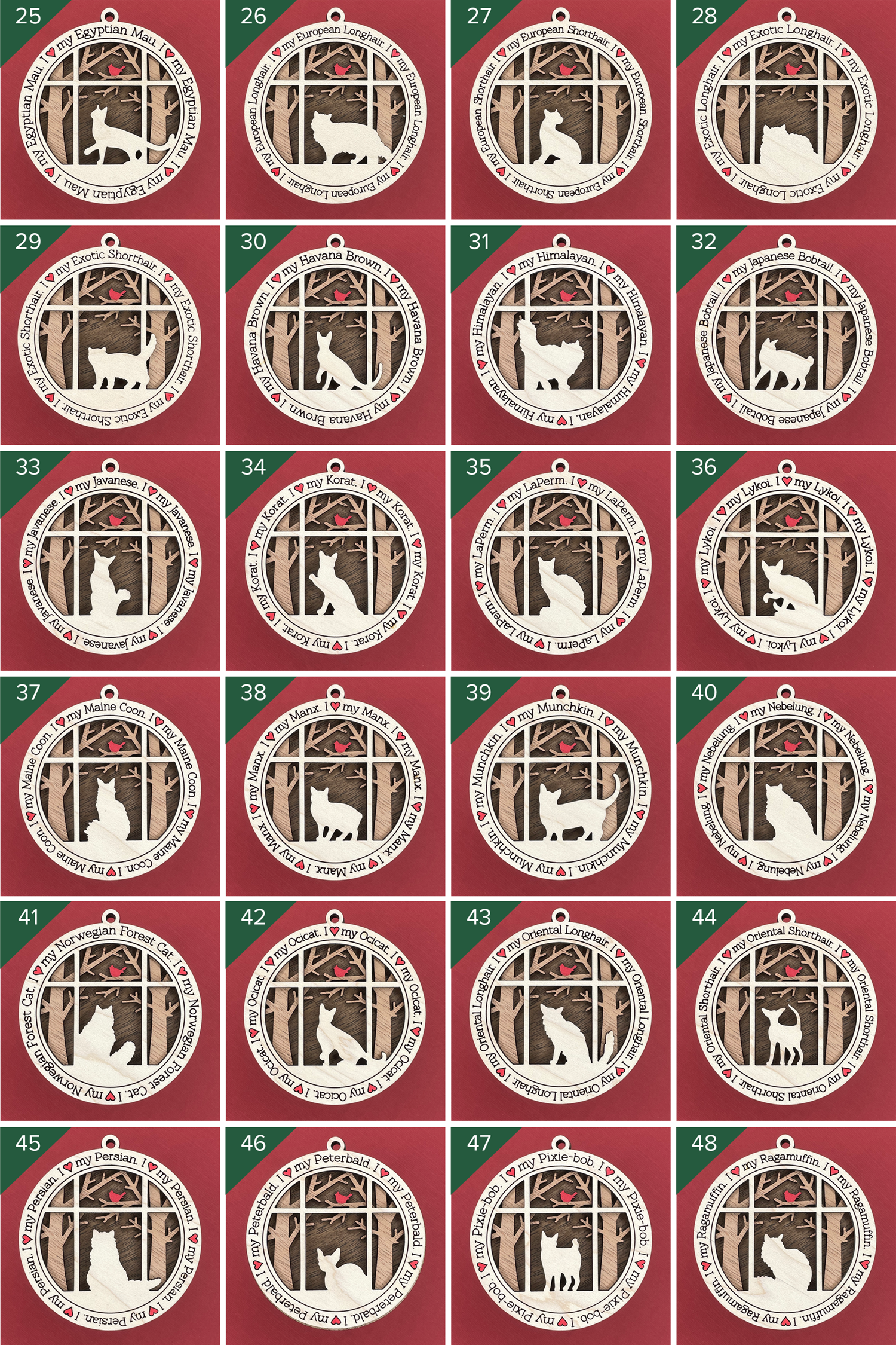 mulitple cat options for ornaments