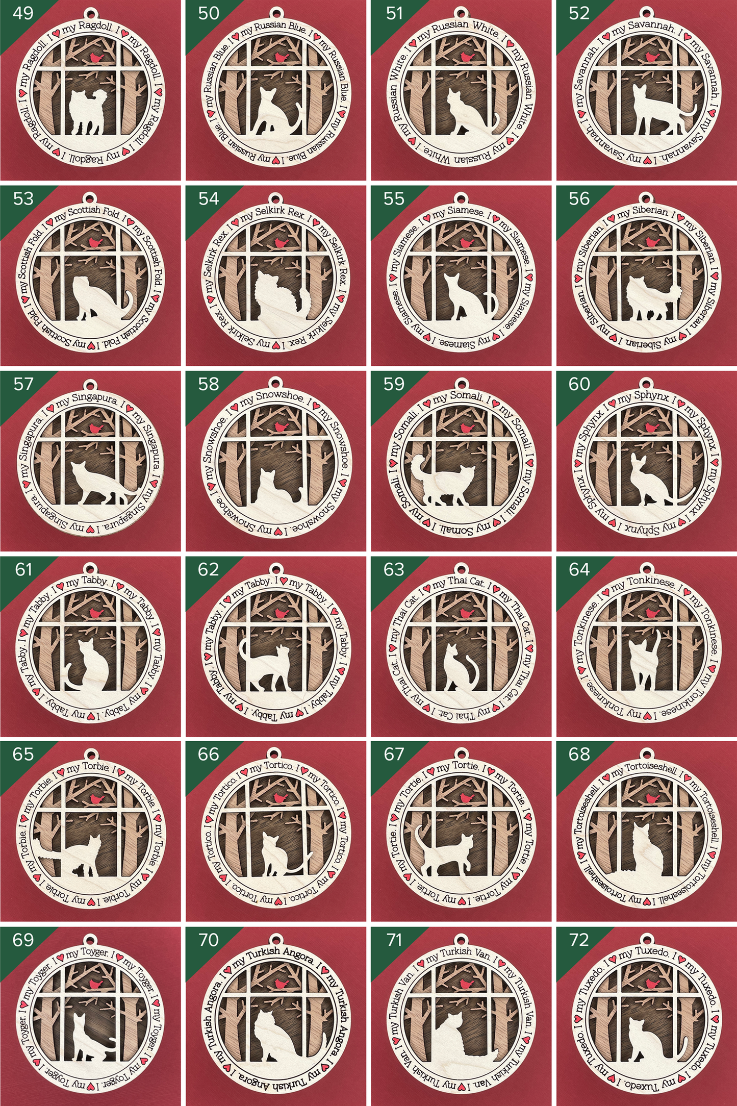 mulitple cat options for ornaments
