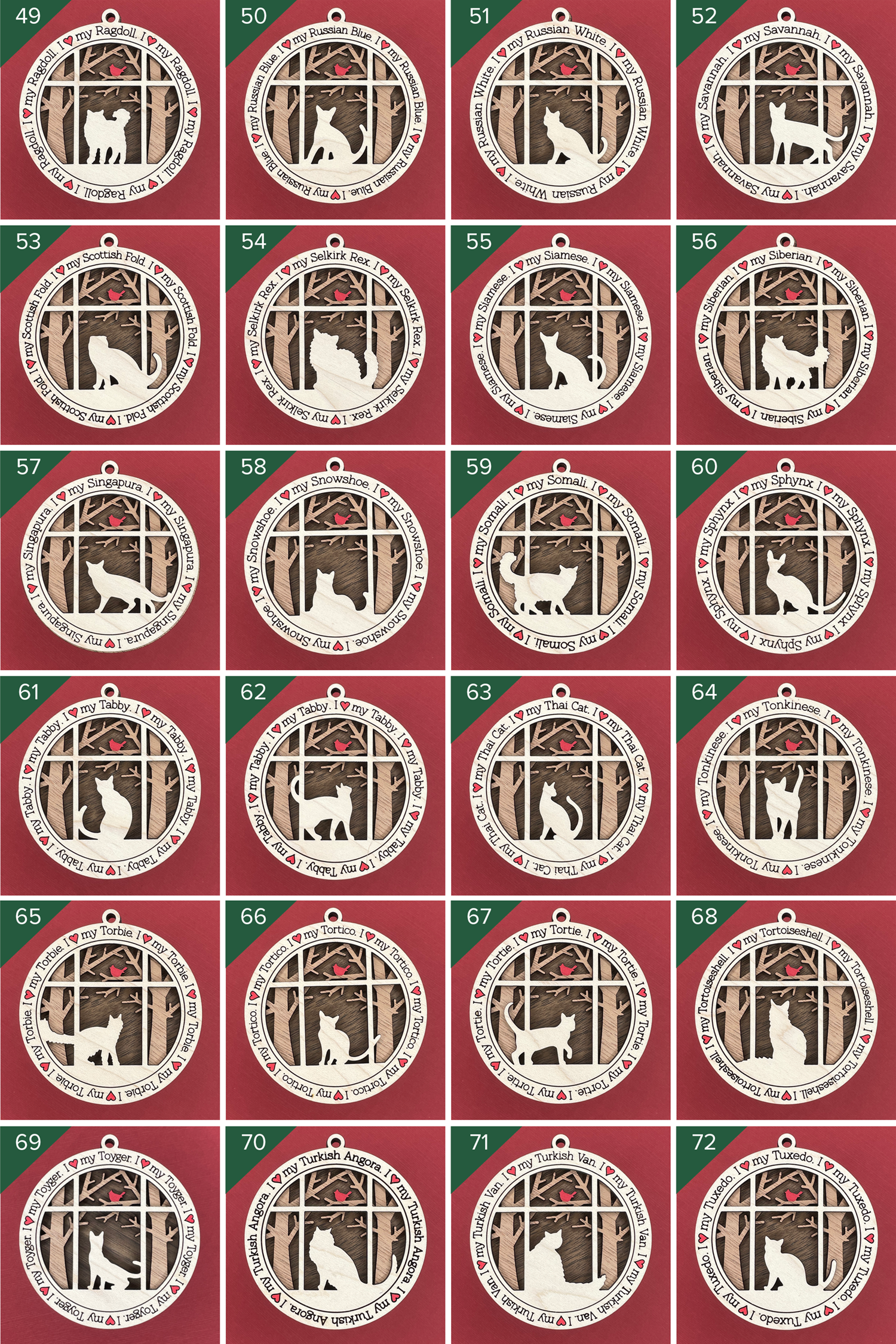 mulitple cat options for ornaments