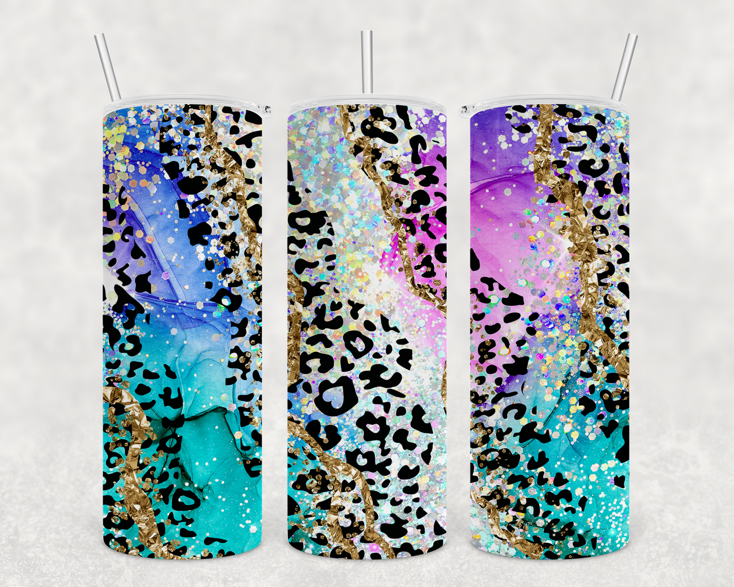 Green and Purple Cheetah Glitter Sublimation Tumbler