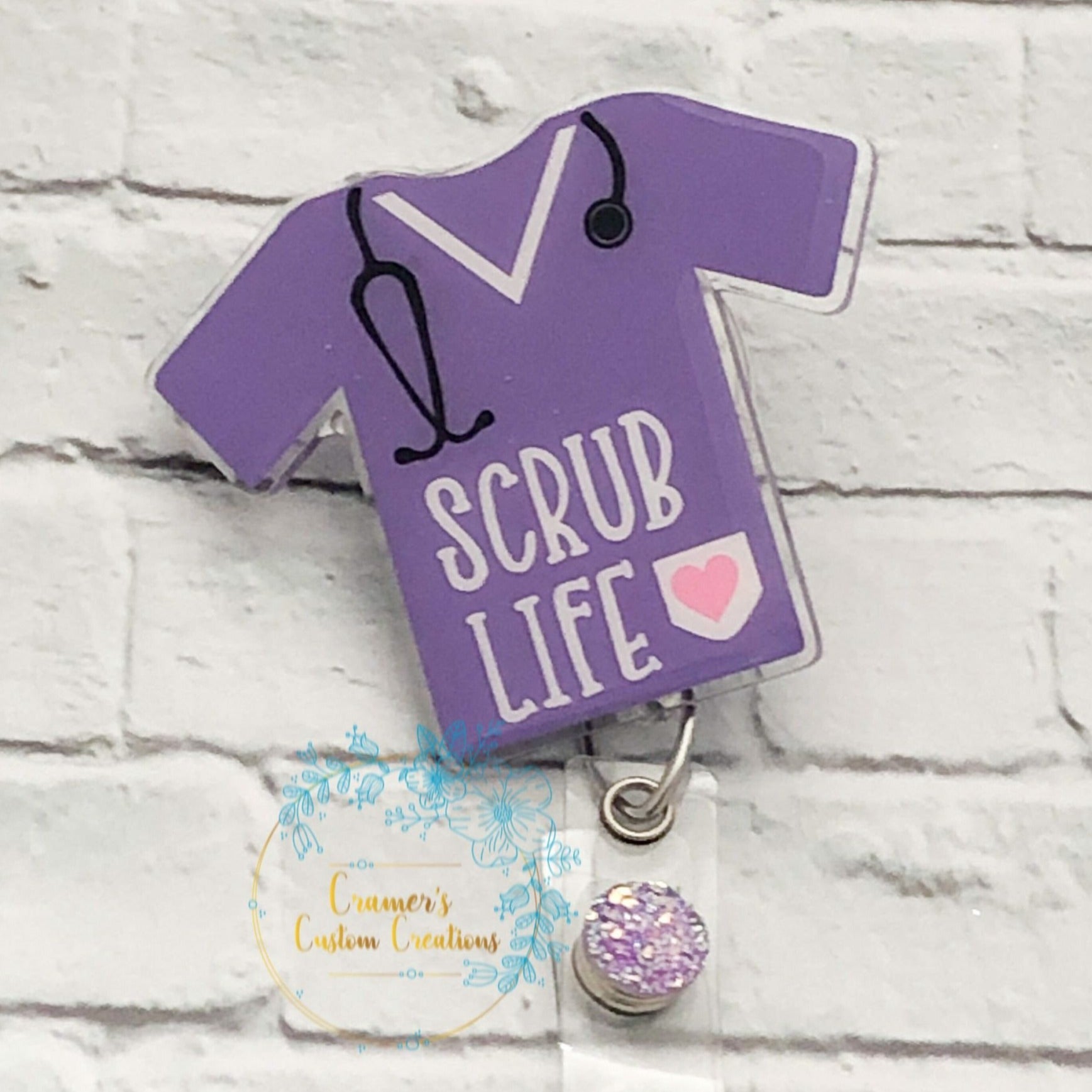 Pharmacy Scrub Top Badge Reel Teal Pink Black Glitter INTRO PRICING –  LilBowPeepEtc