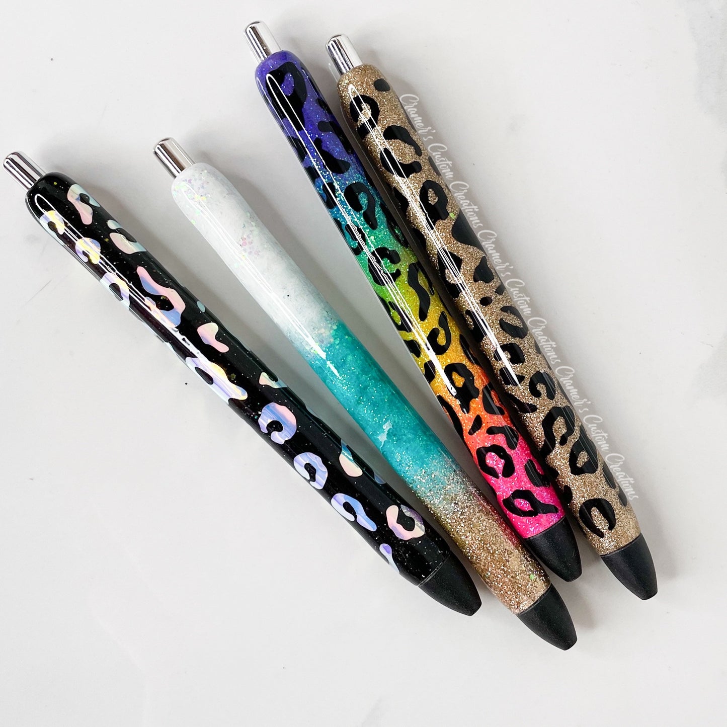 Personalized Gel Pens | Custom Epoxy Glitter Pens | Leopard Pen