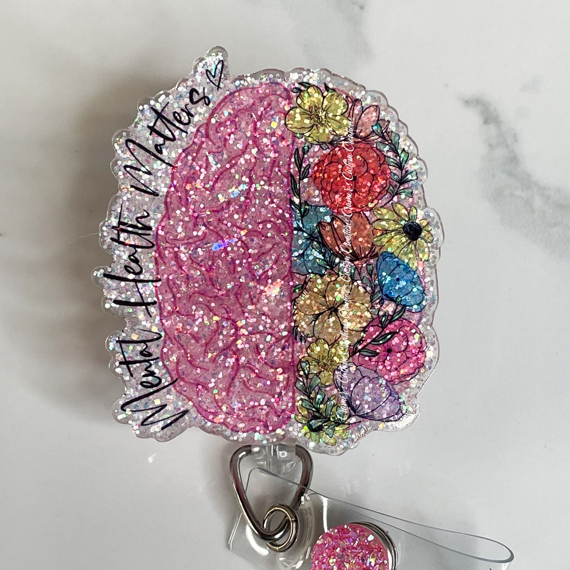 Brain Vinyl Glitter Badge Reel Alligator Clip