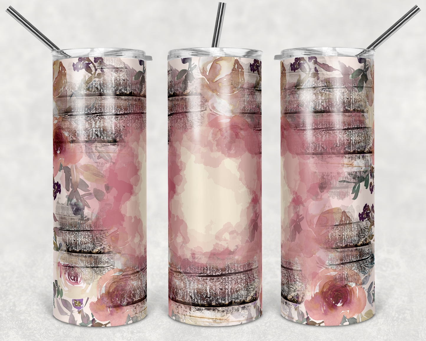 Floral and Wood Tumbler