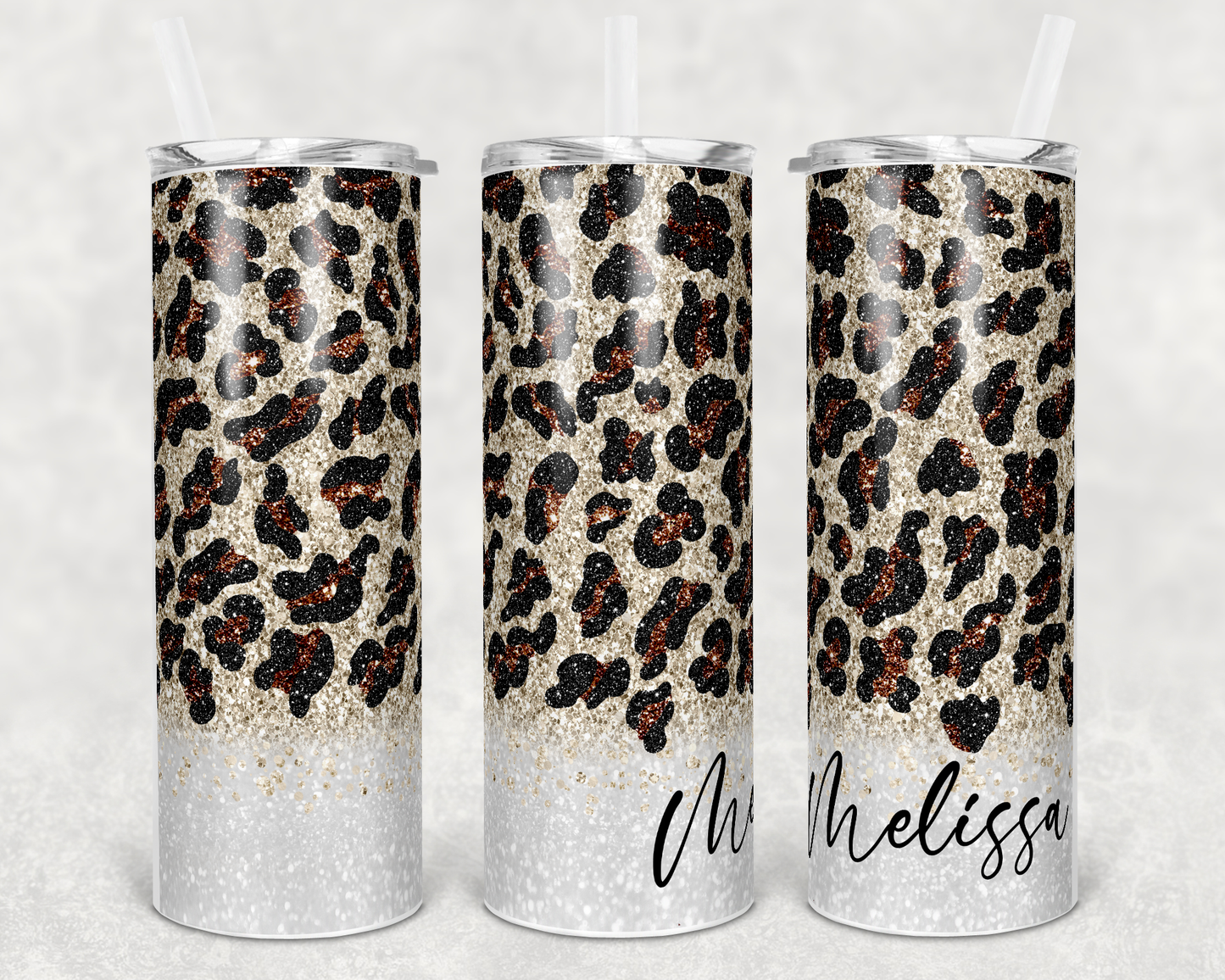 Leopard Champagne Faux Glitter Tumbler