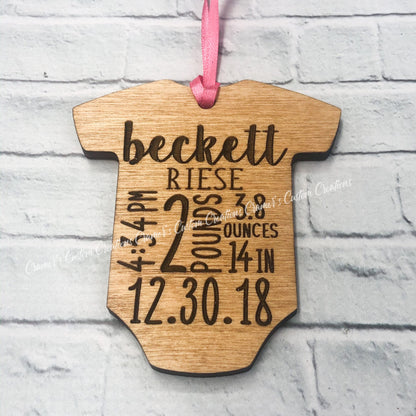 Wood Personalized Birth Stats Ornament